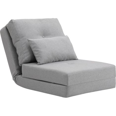 Poltrona Letto 3 in 1 Convertibile in Chaise Longue e Divano da Terra con 2 Cuscini, Grigio Chiaro
