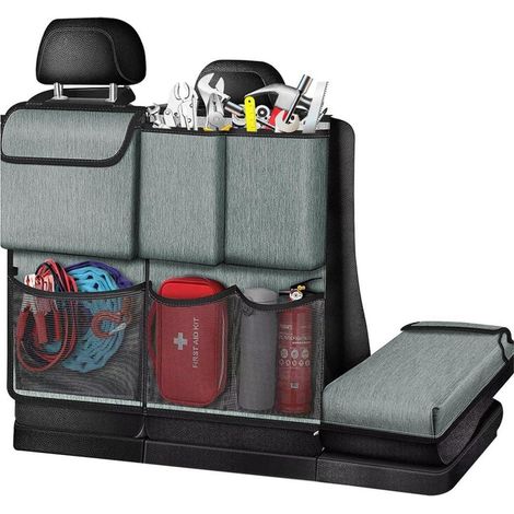 Organisateur de siège arrière de voiture multifonctionnel en tissu Oxford, gris (1/5)