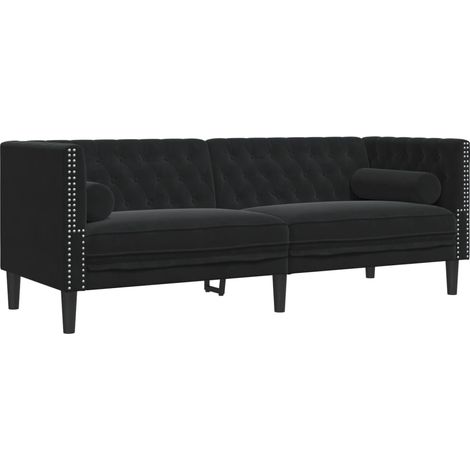 Canapé Chesterfield avec traversins 3 places，Sofa pour Salon，Banquette noir velours CFW405308 (1/5)