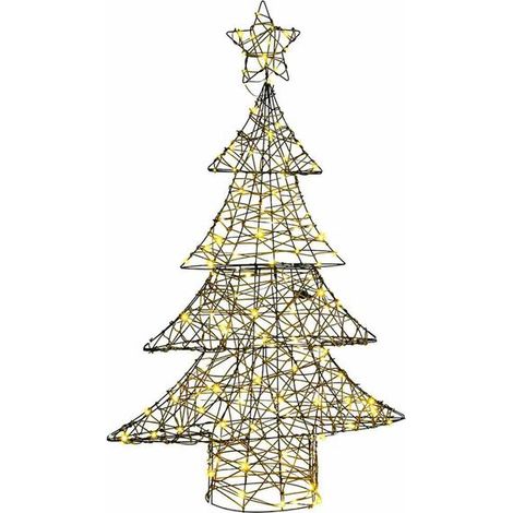 Un sapin de Noël de 150 cm de haut, en rotin, orné de 120 lumières LED blanc chaud. (1/5)