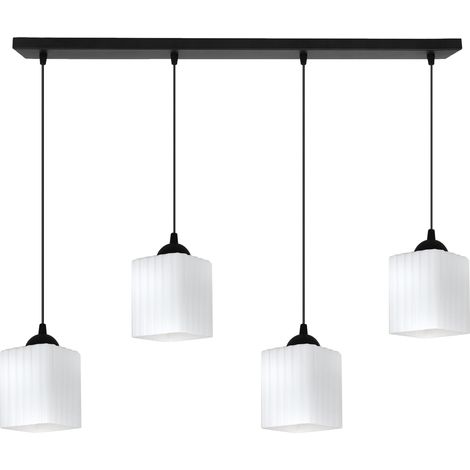 Lampada a sospensione Riffle, nera, 4 luci, cubo bianco, E27 (1/5)