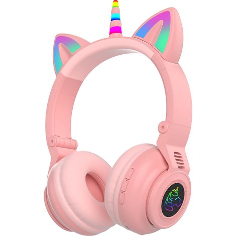 Ecouteurs Bluetooth Enfants - Sans Fil Pliable Avec Limiteur De Volume - Microphone Intégré - Câble Audio Inclus - Design Licorne - Pour Anniversaire Noël - 1 Pièce
