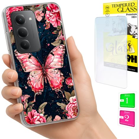 Coque pour Xiaomi Redmi 15 4G/5G 169 mm, motif papillon, protection arrière en verre trempé. (1/5)