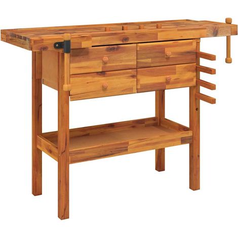 vidaXL Banco de trabajo cajones y tornillos banco acacia 124x52x83 cm (1/2)
