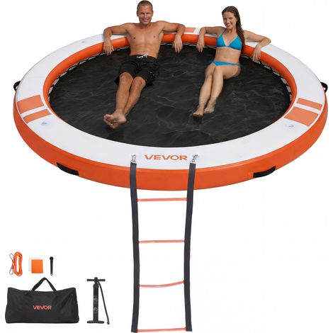 VEVOR Aufblasbares Schwimmdock, φ3,05 m, Schwimmplattform mit Rutschfester Oberfläche, Tragetasche & Abnehmbarer Leiter, Schwimmende Insel, Wasserplattform für Pool, Strand & Meer, Orange (1/5)