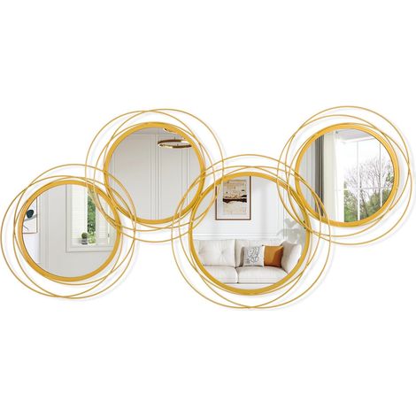 Ensemble de Miroirs Cercle Doré, 4 PCS Miroir Rond à Cadre Métallique Mural Miroirs Décoratifs en Verre Moderne 20x40 Pouces pour Salon Chambre Salle de Bain Entrée Décoration Maison 50x100 CM (1/5)