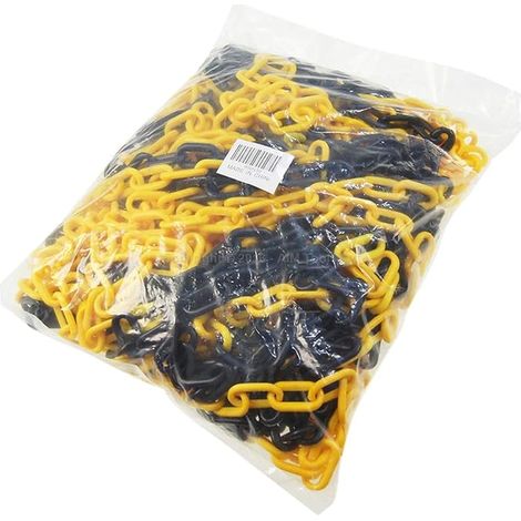 Plastic Chain Barrier 6 mm x 25 m High Visibility Black and Yellow for Warning Parking Space, Crowd Control, Traffic 990940