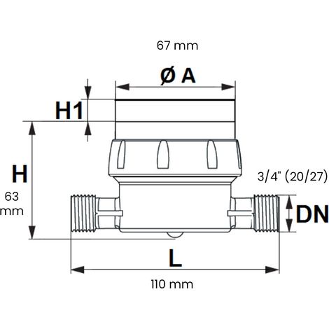 Lot de 5 compteurs divisionnaires eau chaude pré-équipé télérelevage - Écartement 110 mm - 3/4" (20/27) - Sferaco (1/4)