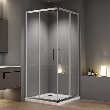 Duschkabine Eckeinstieg 75x90 cm Schiebetür Duschabtrennung Eckeinstieg Doppel Schiebetür mit 6mm ESG Sicherheitsglas, Schiebetür Höhe 185 cm, LINKS & RECHTS MONTIERBAR (1/5)