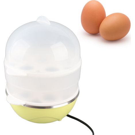 Cocedor de huevos eléctrico de dos niveles – capacidad para 14 huevos – PP apto para uso alimentario – bandeja de acero inoxidable – prepara rápidamente huevos pasados por agua, medianos y duros. (1/5)