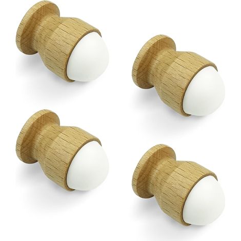 lot de 4 arrêt de porte, hêtre, cylindrique, vis incluses, protection murs et meubles, maison et bureau (1/4)