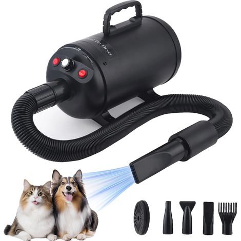 Sèche-cheveux pour chien, fonctionnement silencieux, 4 buses incluses, noir (1/2)