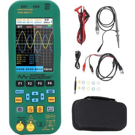 Multimètre oscilloscope avec générateur de signaux 3 en 1, grand écran, double canal, bande passante de 25 MHz, 208 MSa/s, portable. (1/5)