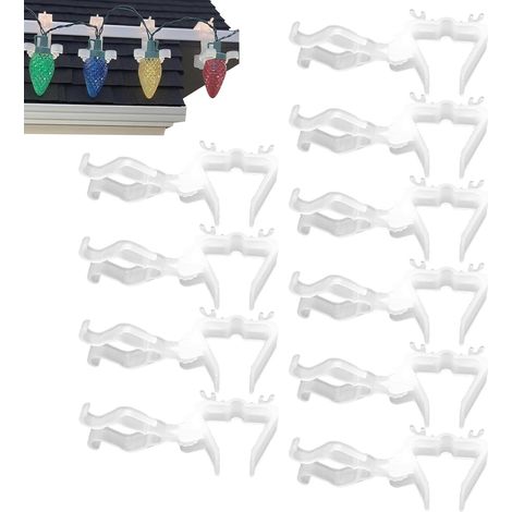 Clips pour lumières de Noël Festif Résistant Aux Intempéries 10 Pinces Gouttière Guirlande LED Noël Pour Lampe, Toit, -Toit, Soffite, Bardage, (1/5)