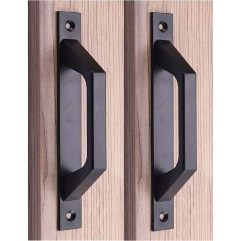 Poignée en bois 19.6cm de traction de porte de porte de grange de poignée de porte de porte coulissante en acier au carbone (D black) (1/5)