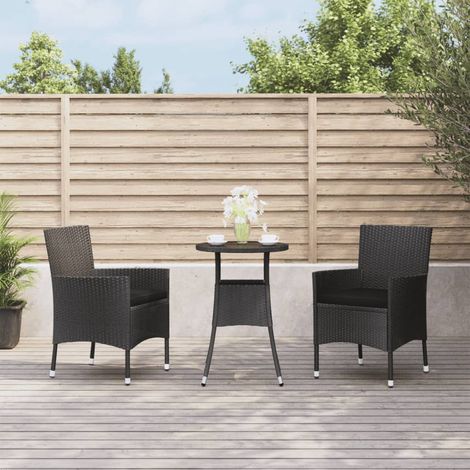 Ensemble Table et Chaises de jardin 3 pcs Ensemble de bistro de jardin 3 pcs coussins noir poly rotin 39510 (1/5)