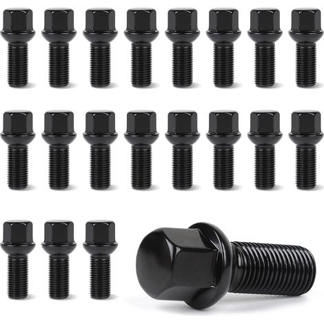 Lot de 20 Boulons de Roue M14 x 1,5, 28 mm Siège Sphérique R13, Goujons de Roue Clé 17 mm, Compatibles avec Audi et VW (uniquement avec jantes d'origine VAG) (1/5)