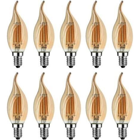 Ampoule Flamme LED E14, 4W Equivalent à Ampoule Halogène/Incandescente 40W, Blanc Chaud 2700K, Flamme Bougie LED encastrable, 360° Faisceau, IRC80, Verre marron, Lot de 10 [Classe énergétique A++] (1/5)