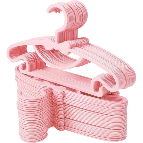 Cintre Bébé - Plastique Souple - 11 x 6,2 Pouces - Crochet Standard 3,3 cm - Épaules Arrondies - Anti-Dérapant - Lot de 100 - Rose (1/5)