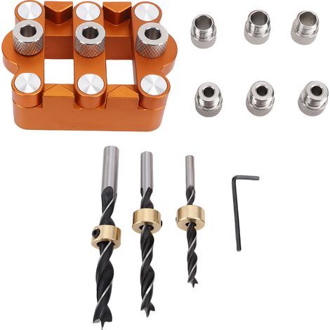 Punching jig for wood joints, center drilling tool for woodworking, 6/8/10 mm self-centering tenon jig in aluminum alloy (1/5)