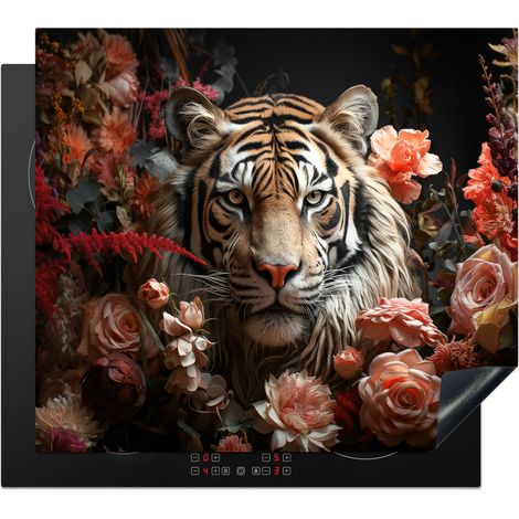 Induction Hob Protector Tiger - Animal - Nature - Floral - Botanical 58.3x51.3 cm