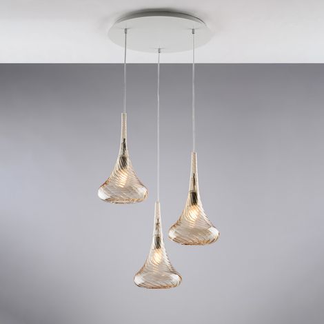 Bonetti Illumina - Nemesi - Eisenaufhängung mit bernsteinfarbenem Pyrexglas 3 Lichter 141 - Ø50 - BL280-S3-AM
