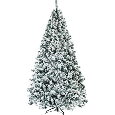 COSTWAY Albero di Natale Innevato 180/225 cm, Albero di Natale con 1010 Rami Folti e Base di Metallo con Cuscinetti Antiscivolo, Albero di Natale Realistico per Casa, Ufficio e Negozio (225cm) (1/5)
