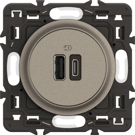 Legrand – Prise USB complète 2 ports 15W Type-A+C – Enjoliveur Titanium – Installation simple avec bornes à vis – Pour intérieur moderne