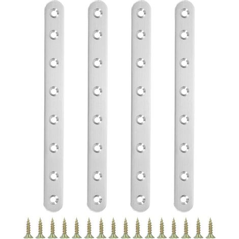 4er-Set Edelstahl-Winkelverbinder, 24 x 2 cm, L-förmige rechtwinklige Stützwinkel mit Schrauben für Regale, silber (1/3)