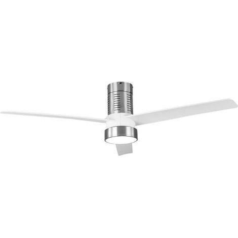 Ventilateur DC 24 W, 2950 lm, nickel, 3 pales blanches, 32 x 139d, 3000-4000-6000 K, avec télécommande, mémoire et minuteur, idéal pour climatisation. (1/5)