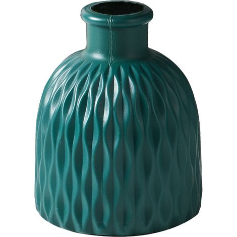 Vase Décoratif - Plastique Imitation Émaillé - Pour Disposition Fleurs Séchées ou Fraîches - Salon, Meuble TV - 15 x 11 x 5 cm - Bleu - 1 Pièce (1/5)