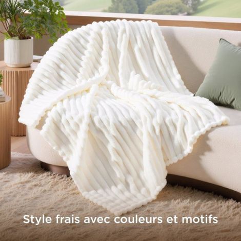 Plaid - - Couverture en velours côtelé épais - Blanc neige - 150x200cm (1/5)