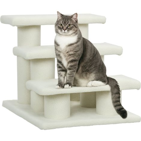 Échelle pour chien et chat à 3 marches, doublée de peluche, 45 x 35 x 34 cm, beige (1/5)