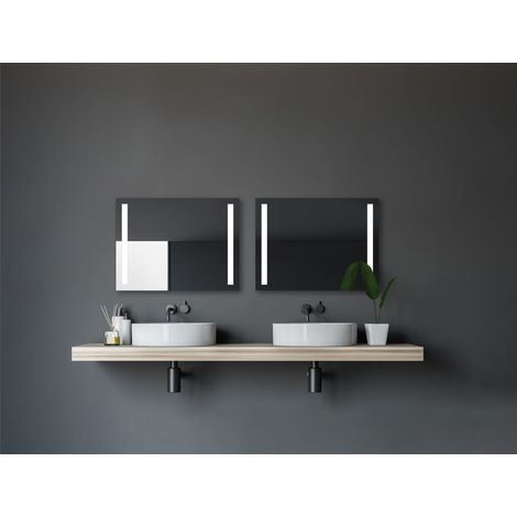 Badspiegel mit Beleuchtung TALOS Light - Badezimmerspiegel 80 x 60 cm - mit hinterleuchteten Lichtausschnitten - Lichtfarbe neutralweiß