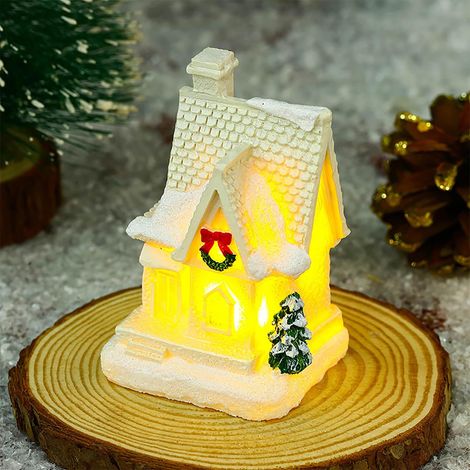 Maison De Noël En Résine - Cabane Lumineuse À LED - Décoration Intérieure Pour Fête D’hiver - Lot De Figurines Miniatures - 10 Pièces (1/2)