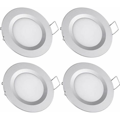 4 x Spot LED Encastrable 12V Trou 58-65mm 3W 3200K Plafonnier Encastré pour Camping-car Bateau Caravane Van Yacht Blanc chaud (Finition argentée) (1/5)