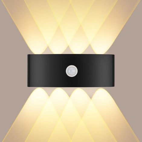Jiehe LED-Wandleuchte mit Bewegungsmelder, 8W LED-Wandleuchte, Etanche IP65 Außen-/Innenbeleuchtung für Maison Porche Terrasse, Schwarz 3000K (1/5)
