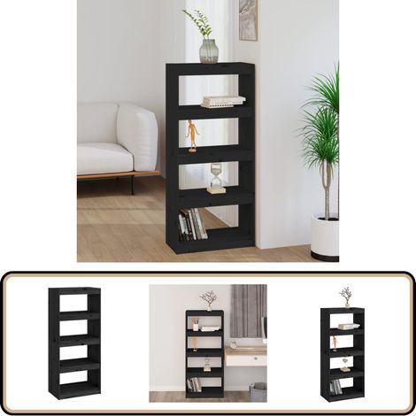 Bibliothèque/Séparateur de pièce Noir 60x30x135,5 cm Pin massif - Bibliothèque - Meuble De Rangement - Étagère - Séparateur De Pièce - Bibliothèque Noir