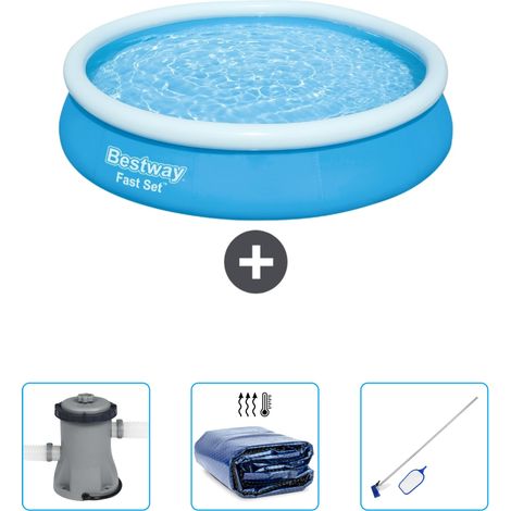 Piscine Gonflable Ronde Fast Set Bestway - 366 x 76 cm - Bleue - Incluse Accessoire CB42 (1/4)
