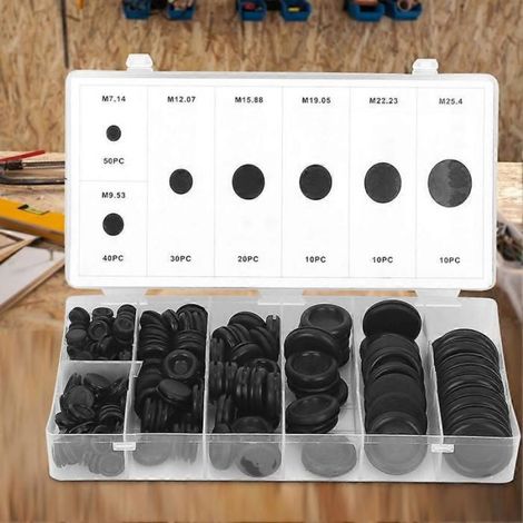 Kit de 170 joints toriques noirs étanches pour câbles électriques, avec boîte en plastique. (1/5)