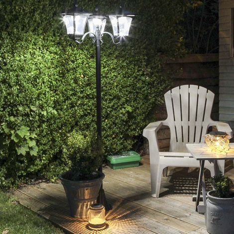 Triple Head Traditional LED Lamp Post Light 2.1m Solar Power Outdoor Garden Pathway Drive Welcome Security Patio (1/3)