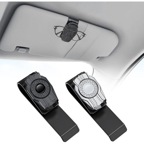 2 Pièces Porte Lunettes pour Voiture, Support Lunette Visière de Voiture, Clip Lunettes De Soleil Auto et Carte Ticket, Noir/Argent, Accessoire Universel pour Intérieur de Voiture (1/5)