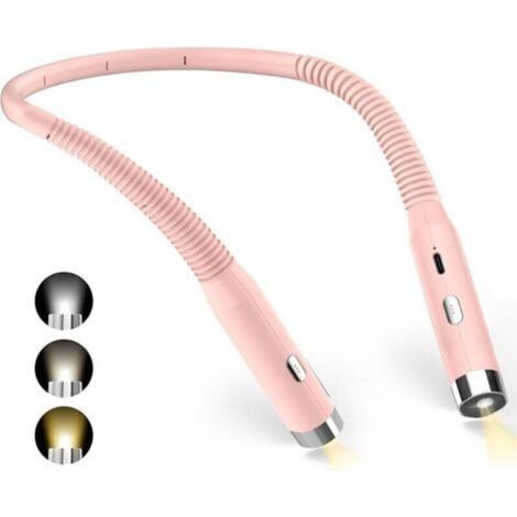 Lampada da collo per lavoro, ricaricabile, ideale per leggere a letto, con 3 colori e 3 livelli di luminosità regolabili, pieghevole a 360°, con connessione USB, perfetta per viaggi, lavoro a maglia e