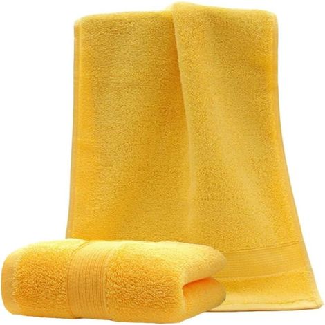 Lot de deux serviettes douces 100 % coton (34 cm × 75 cm), de qualité supérieure, pour le visage, adaptées à la salle de bain, la salle de sport et la maison (jaune).