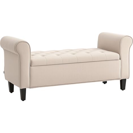Banc de chevet en velours avec espace de rangement et accoudoirs, 126 x 48,5 x 57 cm, beige (1/5)