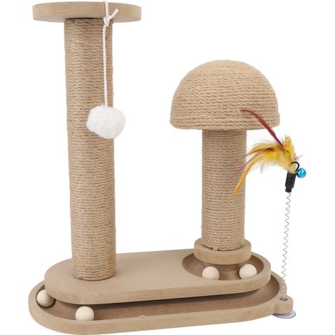 Griffoir pour chat avec structure stable, panneau dense et plateau tournant interactif, et balle jouet pour l'intérieur (1/5)
