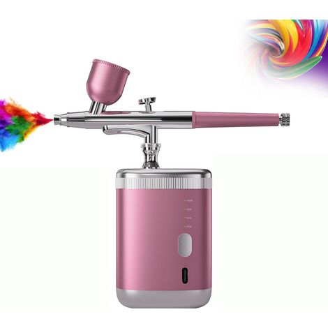 Portable Airbrush Kit with Compressor – Adjustable Pressure for Stable Spraying, Ideal for Nail Art, Makeup, Cake Decoration and Model Painting Pink (1/5)