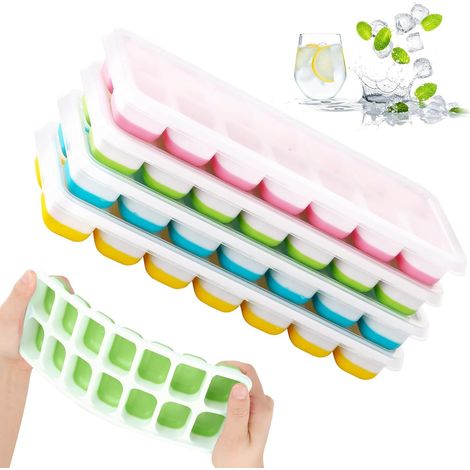4 Pièces Bacs à Glaçons avec Couvercle, Moule Glaçons, Carrés Faciles (1/5)