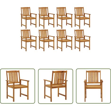Lot de 8 Chaises de jardin et de camping, Chaises de relaxation, Bois d'acacia solide OIB8432E (1/5)