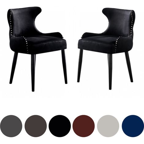 Juego de 2 sillas de comedor de terciopelo Oxford LUX - Silla tapizada para comedor, cocina - Negro (1/5)